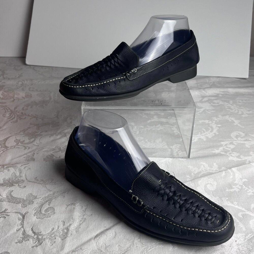 Aerosols Womens Shoes Size 9.5B Black Leather Loafers Weave Upper Flats Comfort